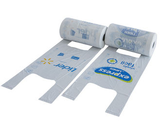 Sacos de compras plásticos da camisa de T para empacotar no rolo, cor branca, material do HDPE