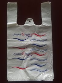 Sacos de compras ECO-amigáveis da camisa do plástico T, cor branca com impressão, material do HDPE